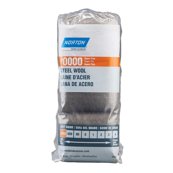 Norton Abrasives Norton 0000 Grade Super Fine Steel Wool Pad 12 pk 07660768112 - main